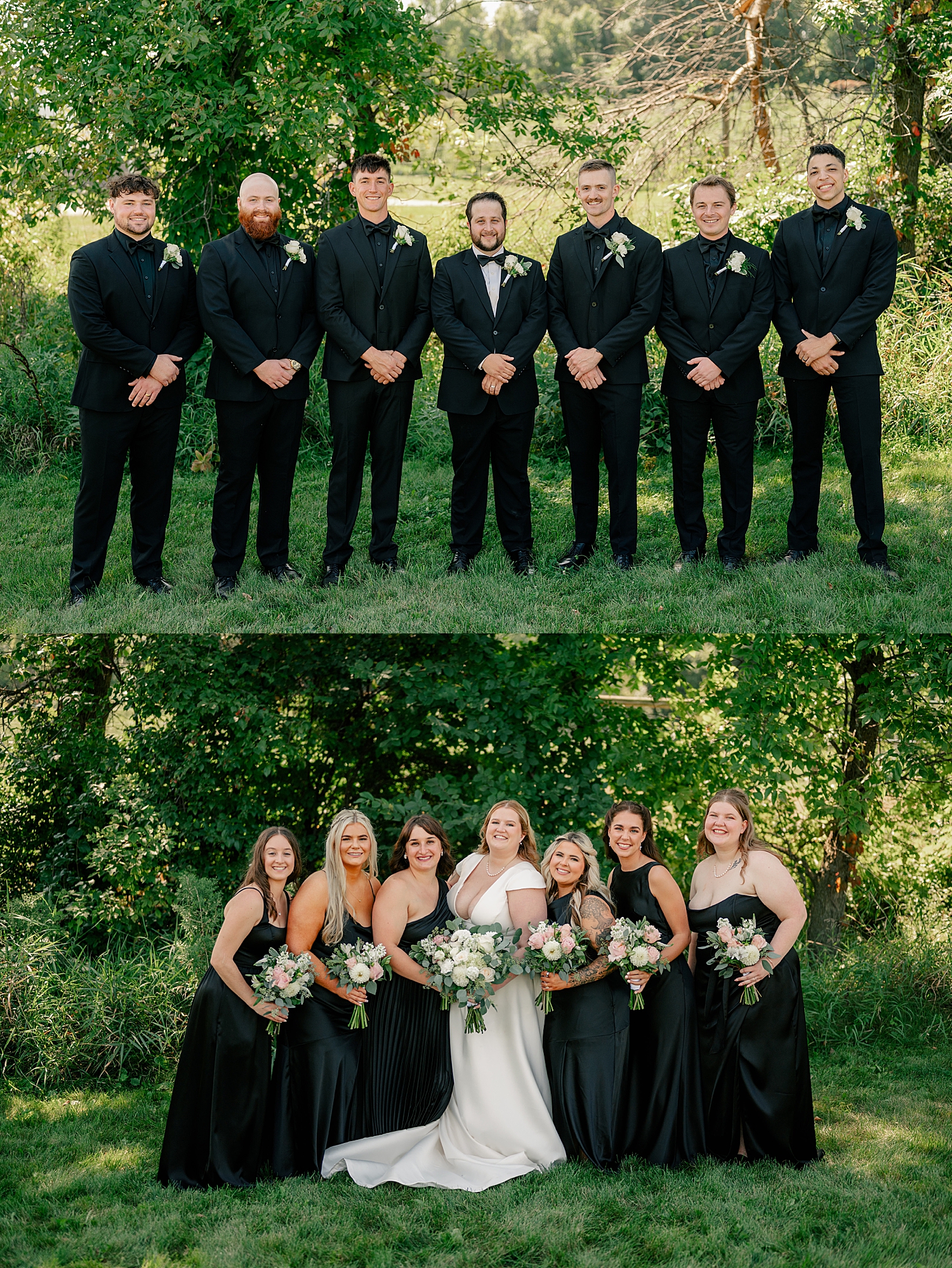 bridal party in all black surround the happy couple by Rule Creative Co