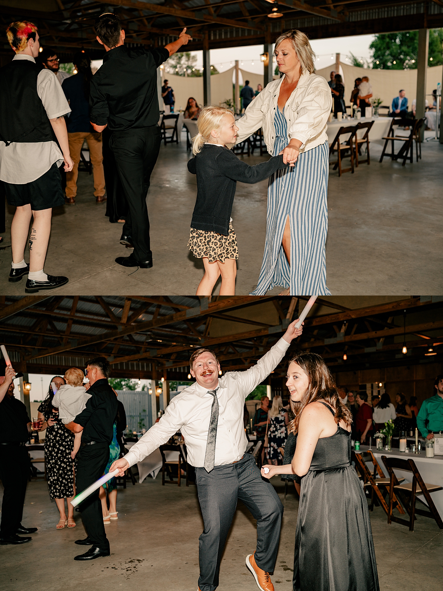 guests dance with light strobes for pavilion reception for August Minnesota Wedding