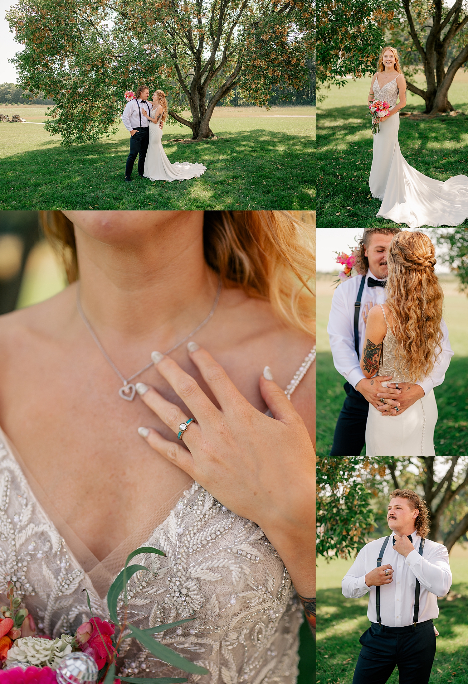 auburn bride shows off her turquoise ring at Red Oak Farm