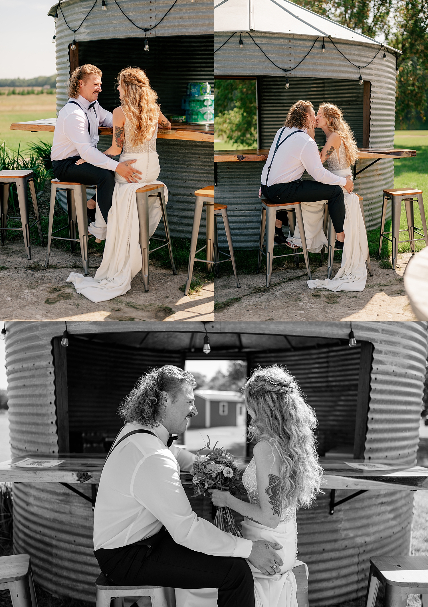 man and woman share a drink at the silo at at Red Oak Farm