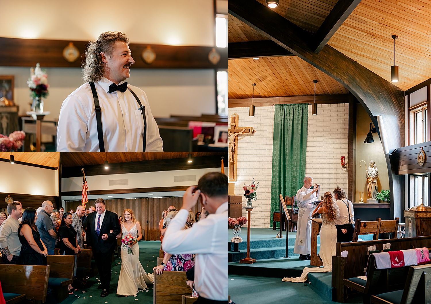 couple says I Do at Catholic alter by Minnesota wedding photographer