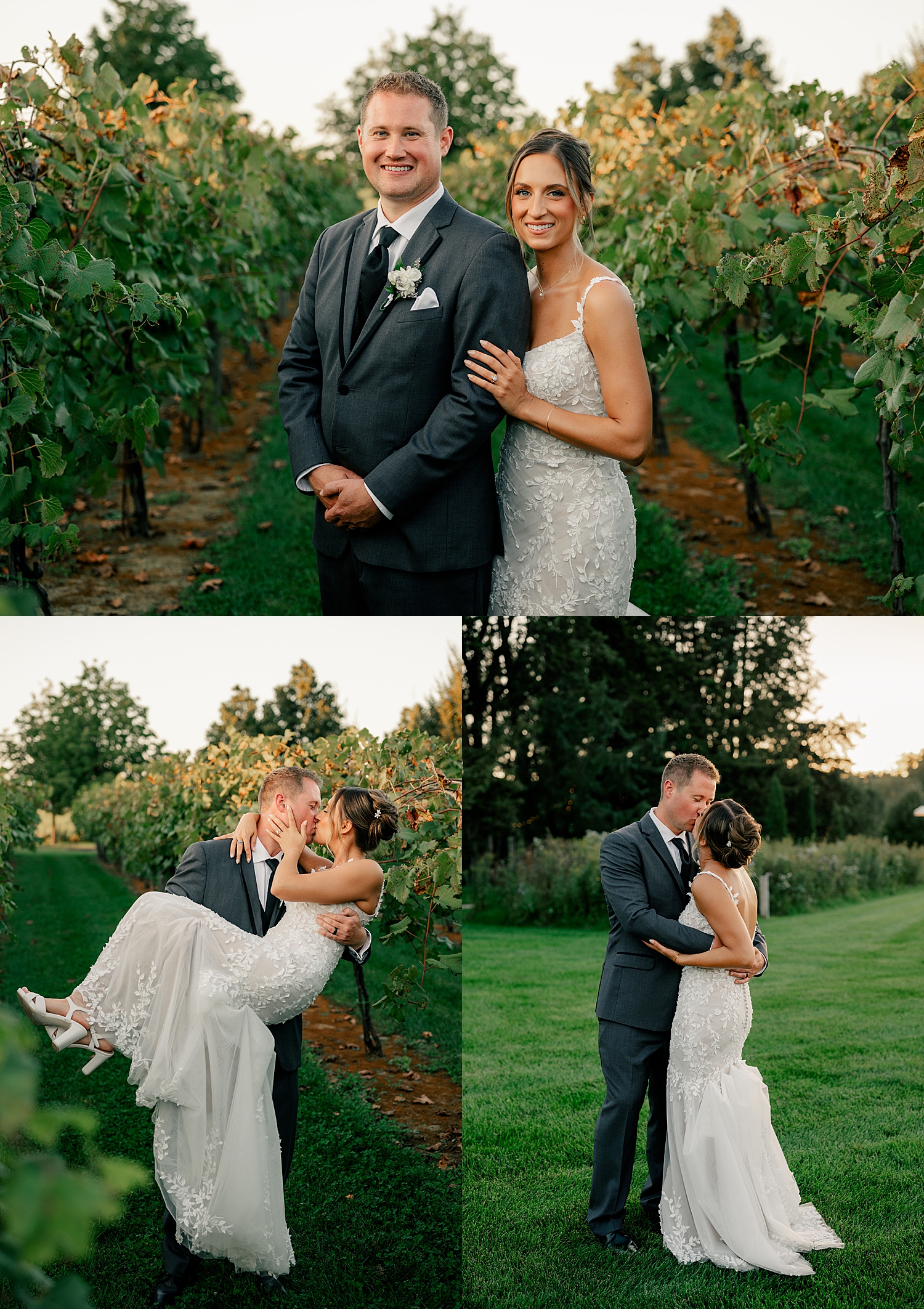 newlyweds steal away for a kiss in the vineyard during golden hour by Rule Creative Co