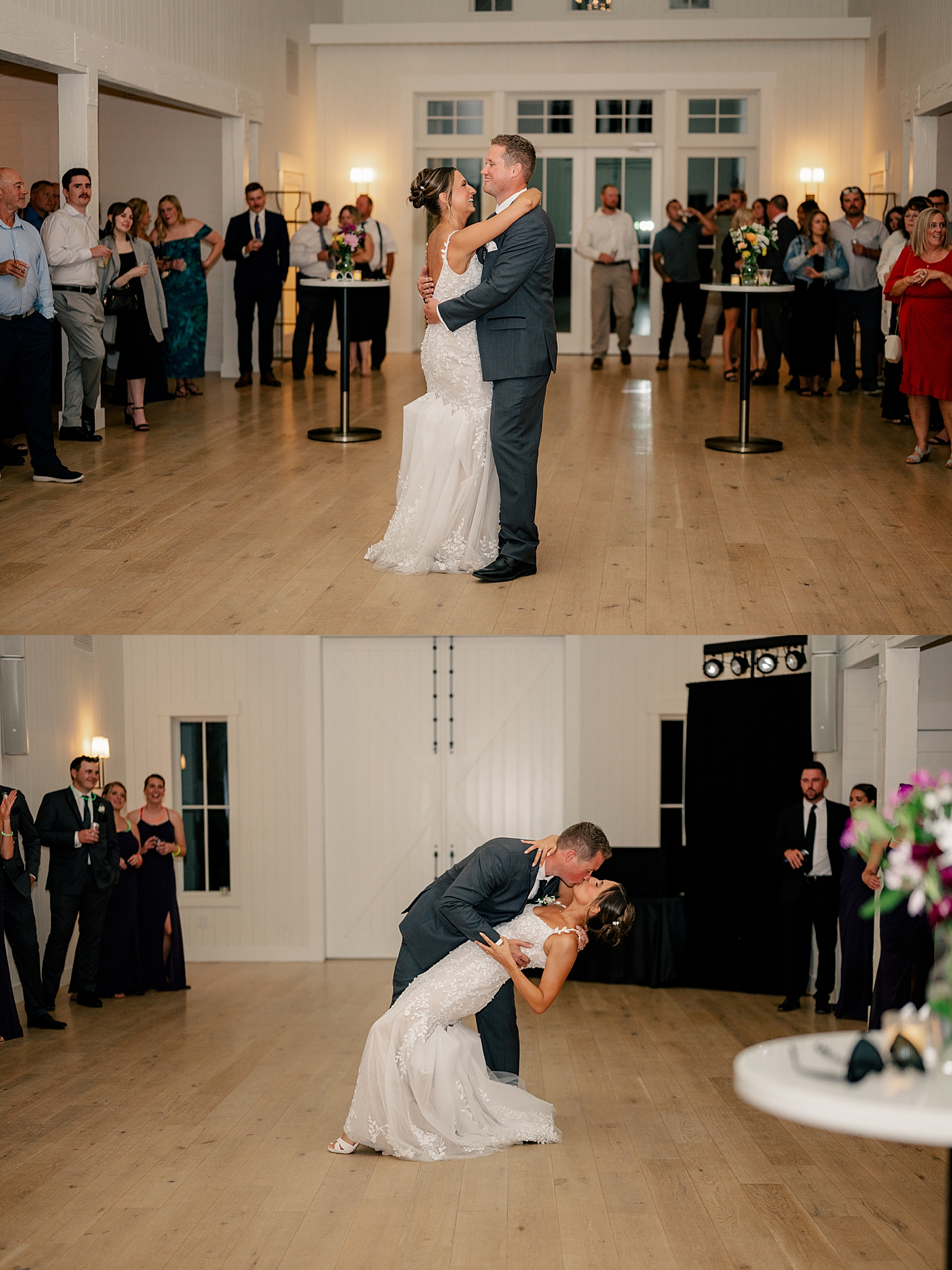 newlyweds share a first dance at reception by Minnesota wedding photographer