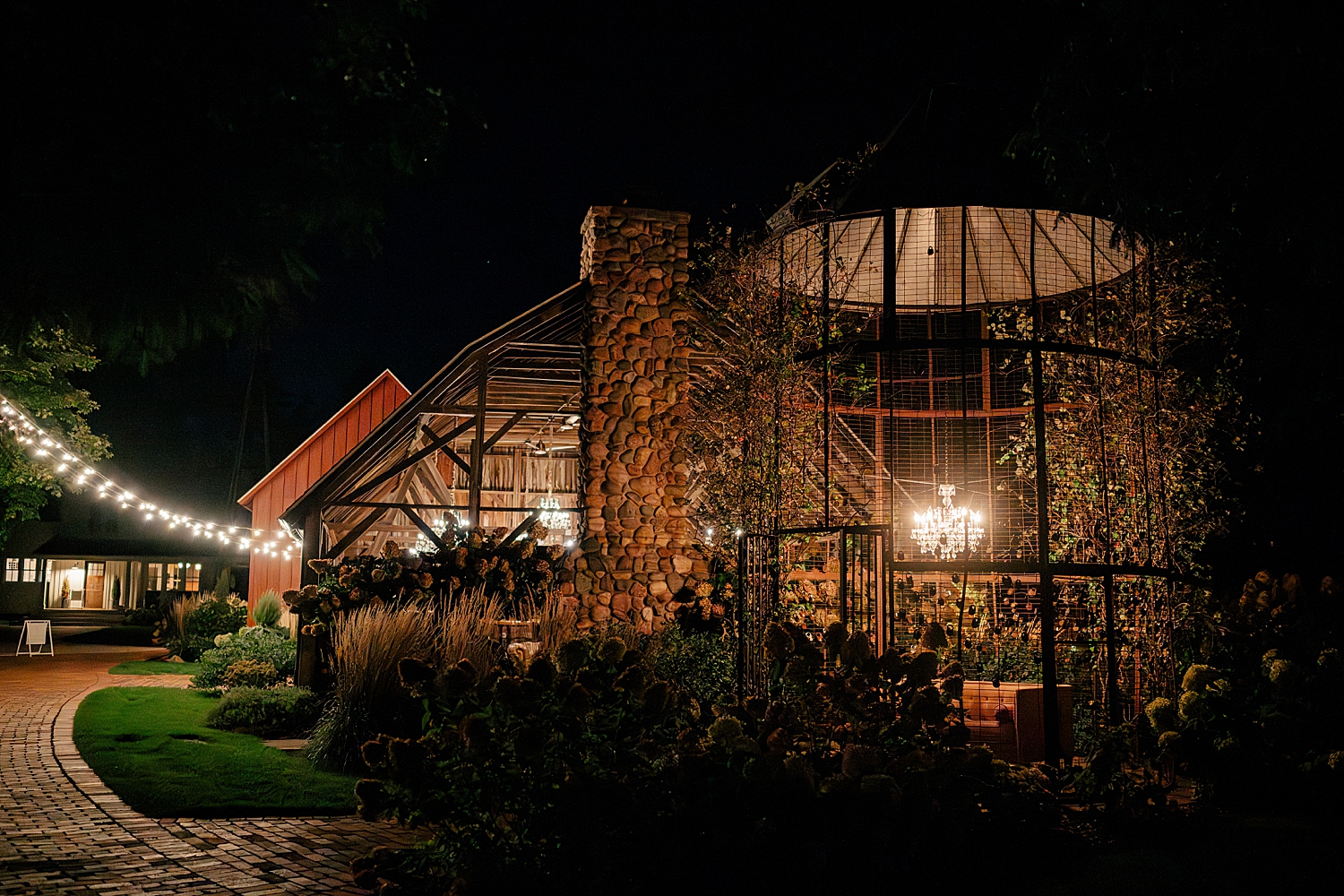 large outdoor structure with chandelier at Redeemed Farm