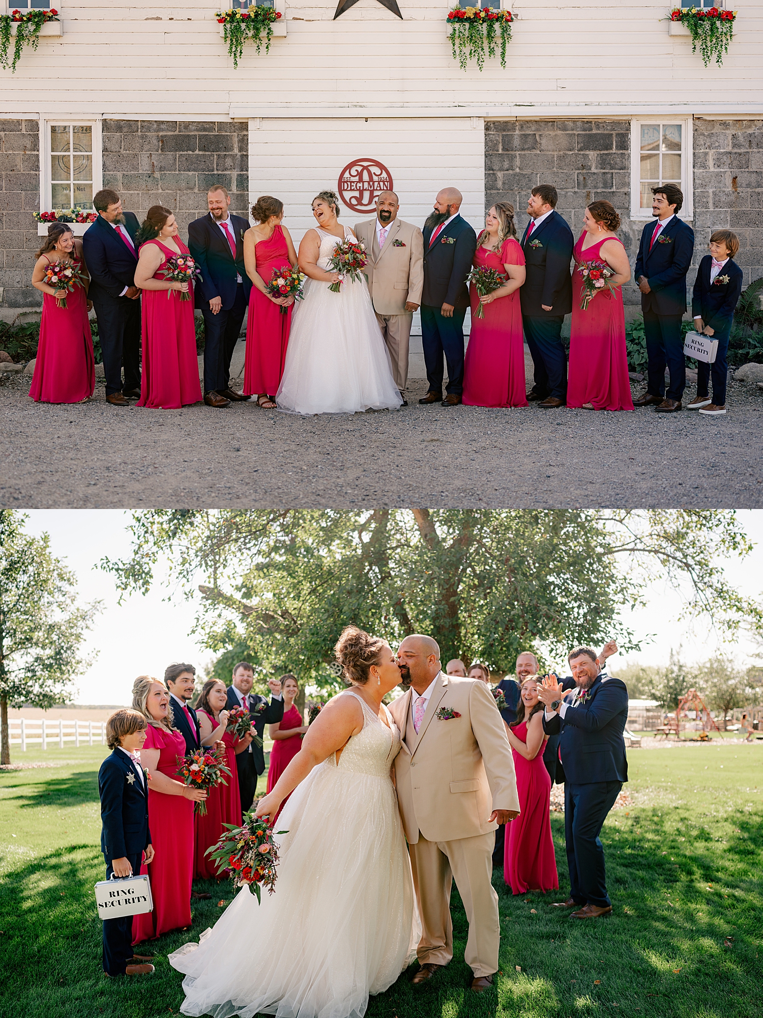 bridal party surrounds newlyweds after they say i do by Rule Creative Co