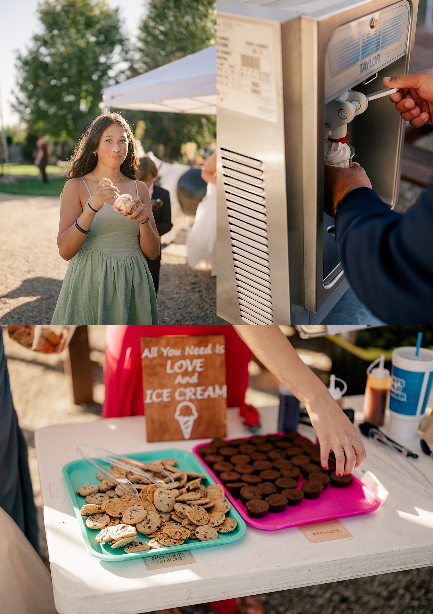 teenage girl eats some ice cream at reception by Minnesota wedding photographer