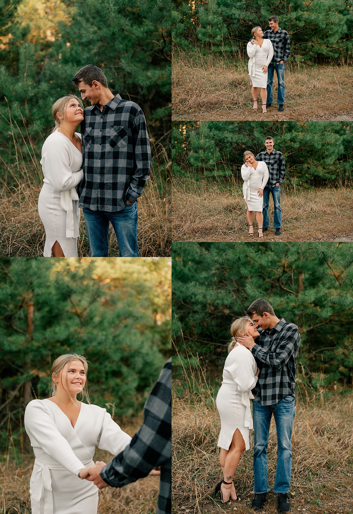 husband and wife-to-be gaze at each other in front of trees by Rule Creative Co