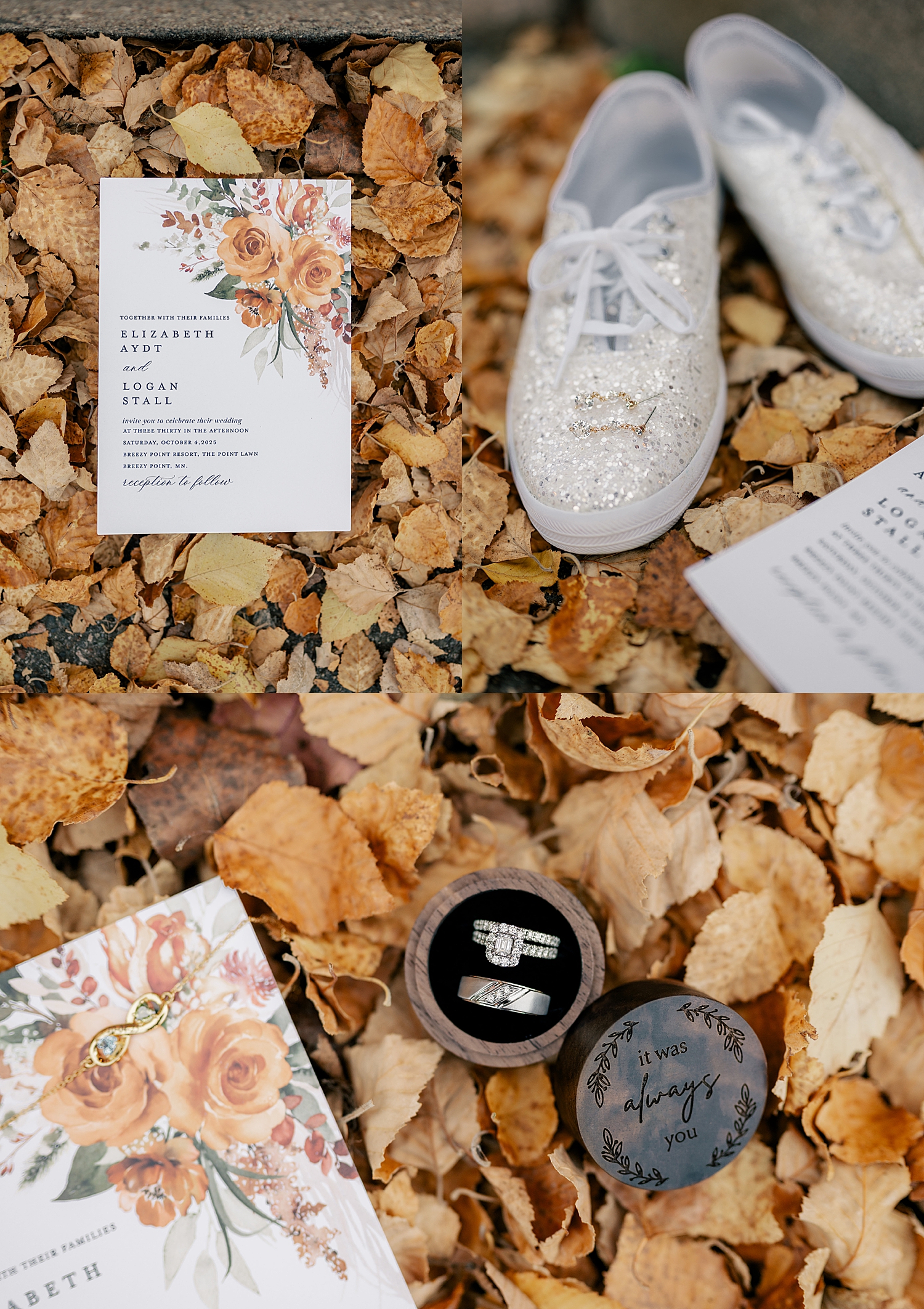 diamond rings on fall foliage at Breezy Point venue