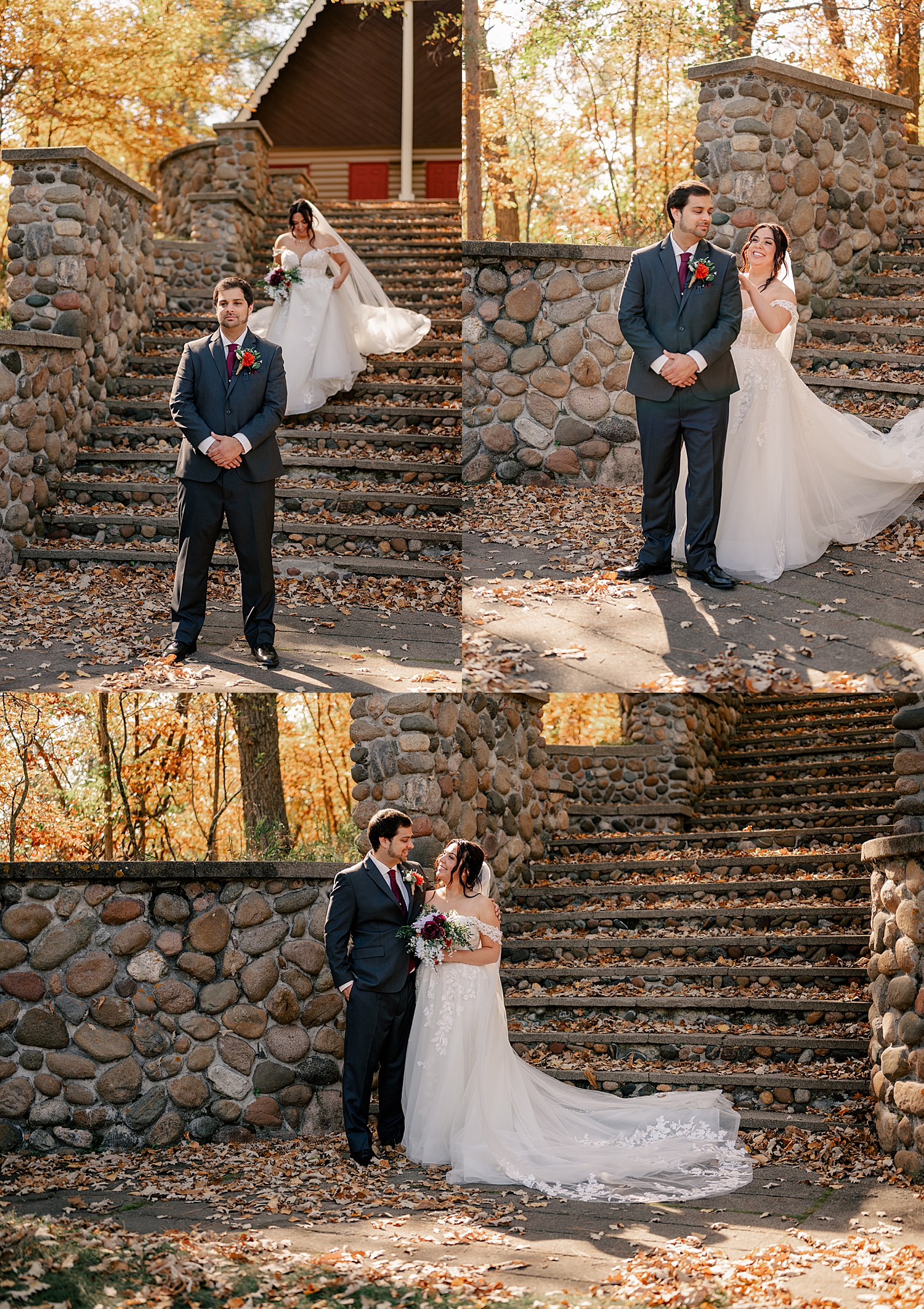 woman approaches man for first look at bottom of steps at Breezy Point venue