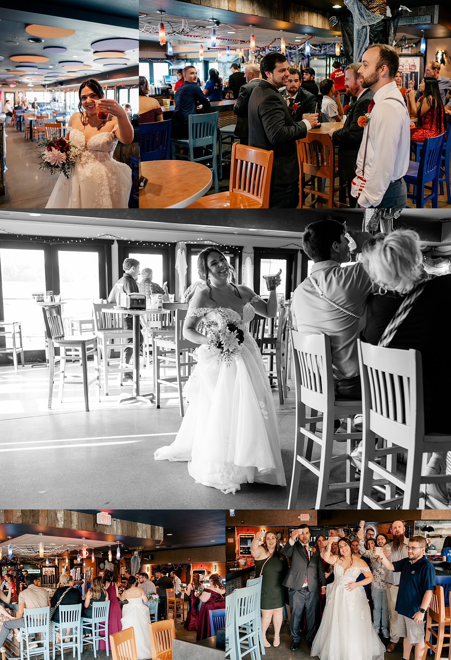 bride holds up a glass to offer a cheers in bar by Rule Creative Co