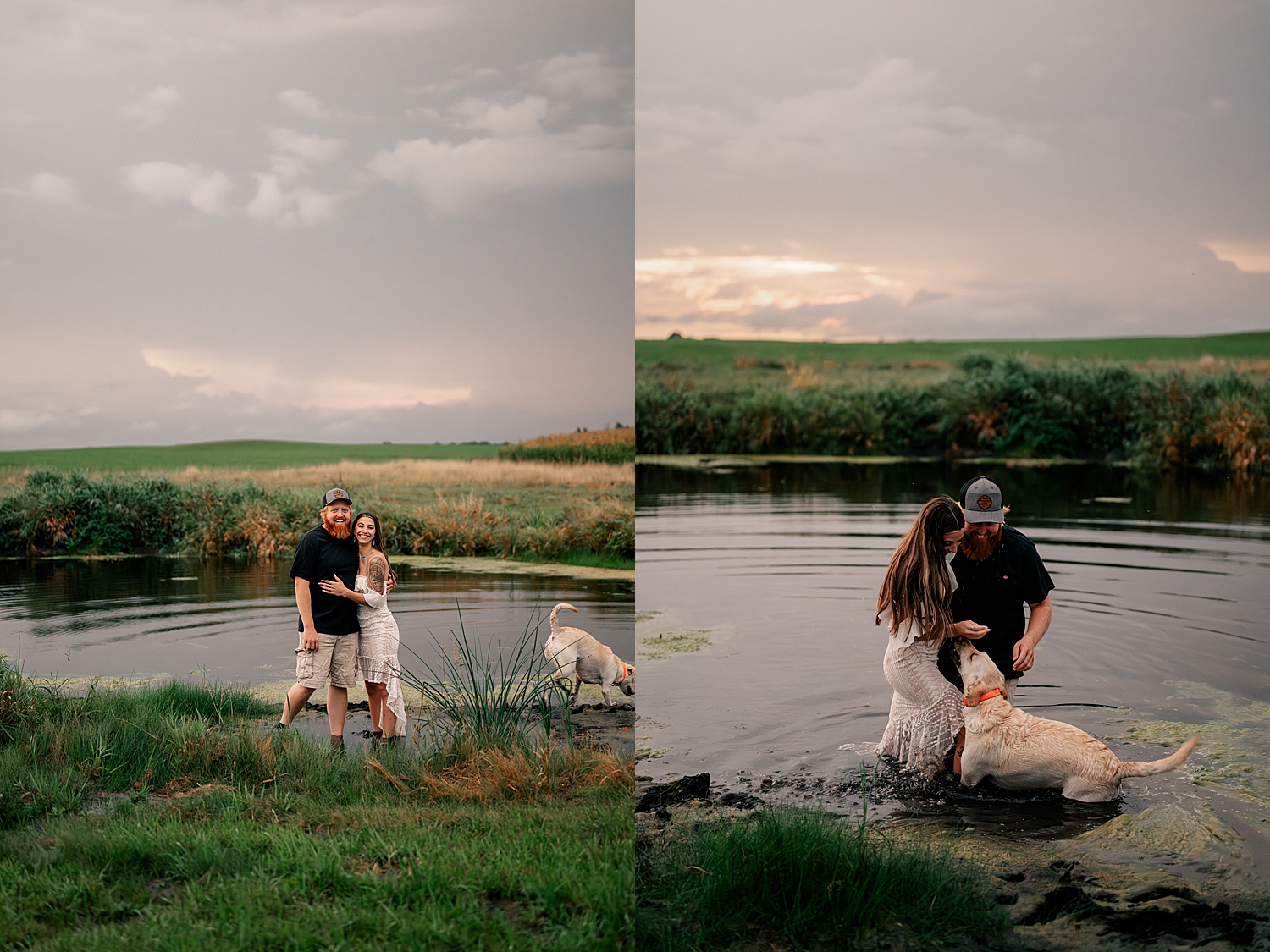 engaged couple standing in pond by Rule Creative Co