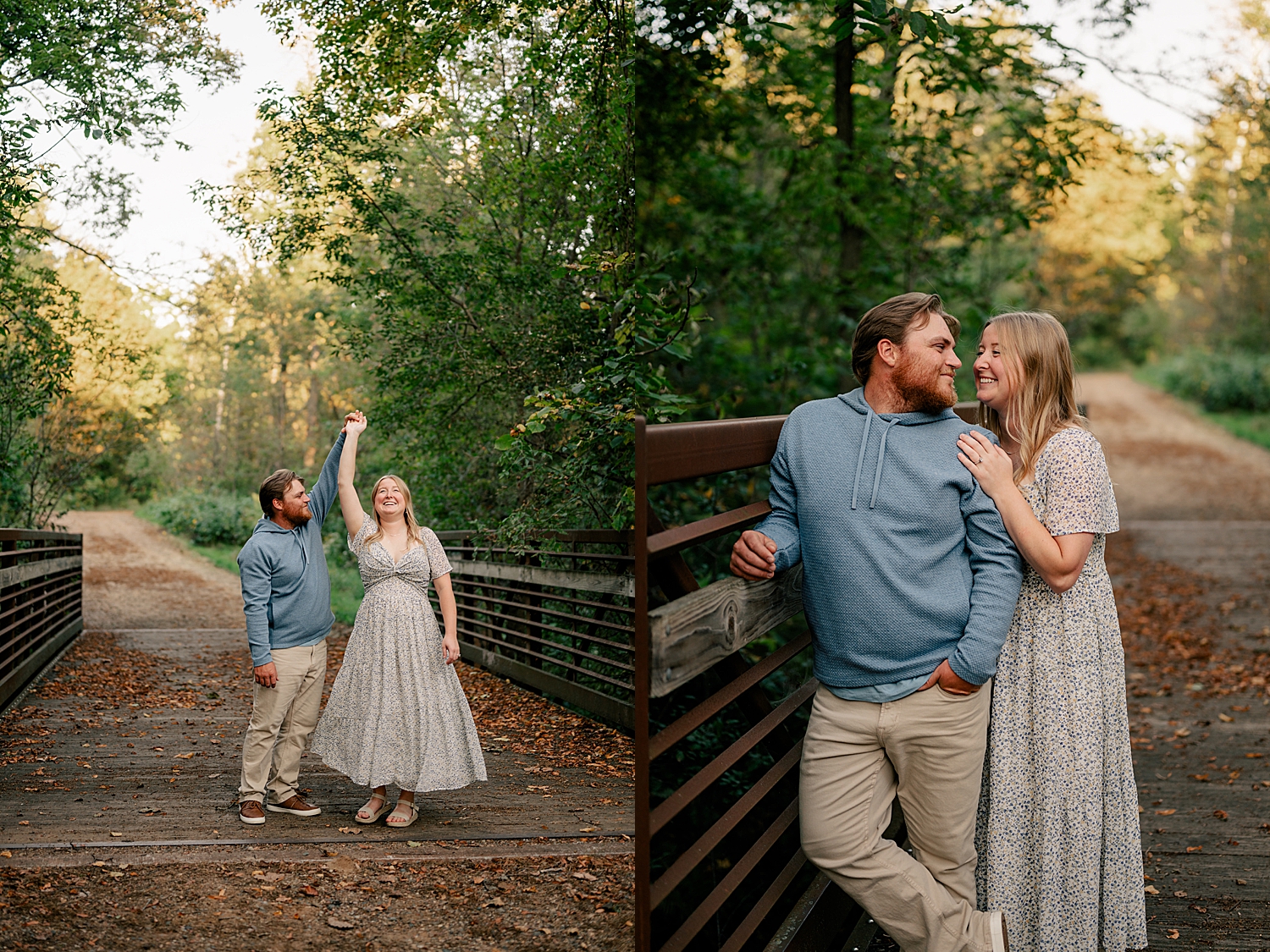 man in blue hoodie twirls woman in floral dress by Rule Creative Co