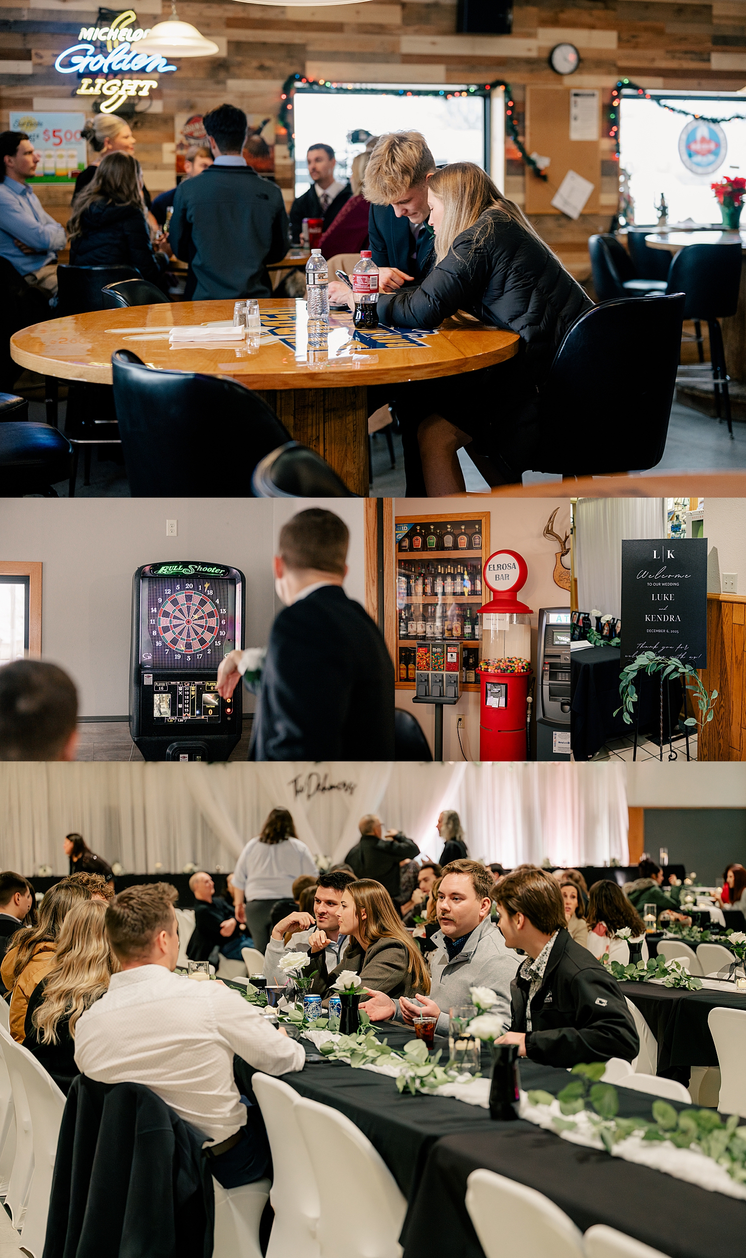 guests mingle for cocktail hour for Snowy December Minnesota wedding