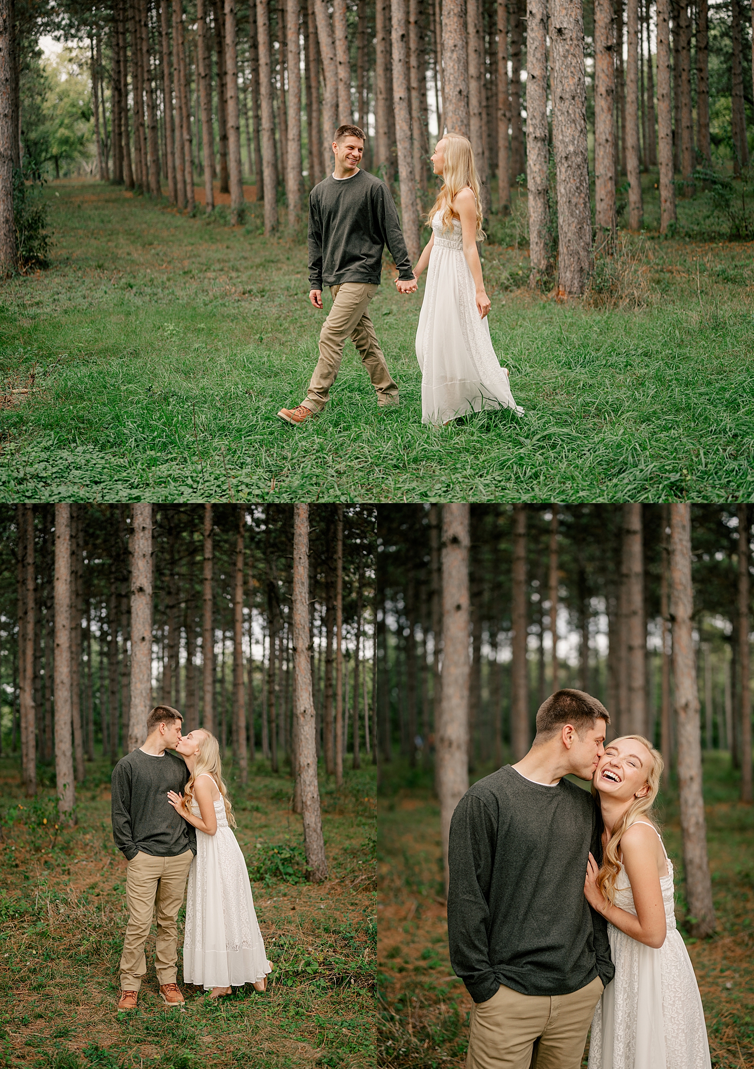 couple walks hand in hand through forest by Rule Creative Co