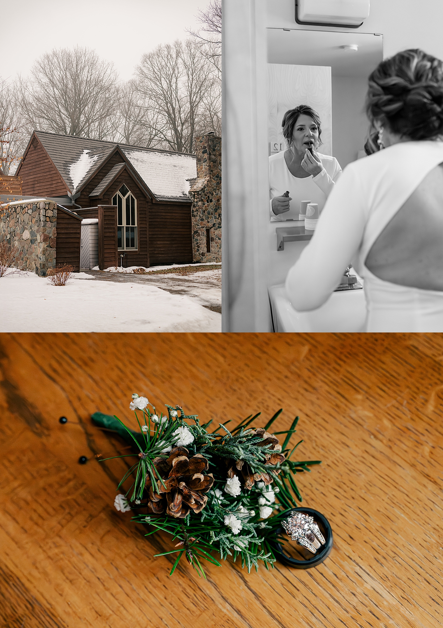 bride puts lipstick on in mirror after learning how to keep your elopement personal