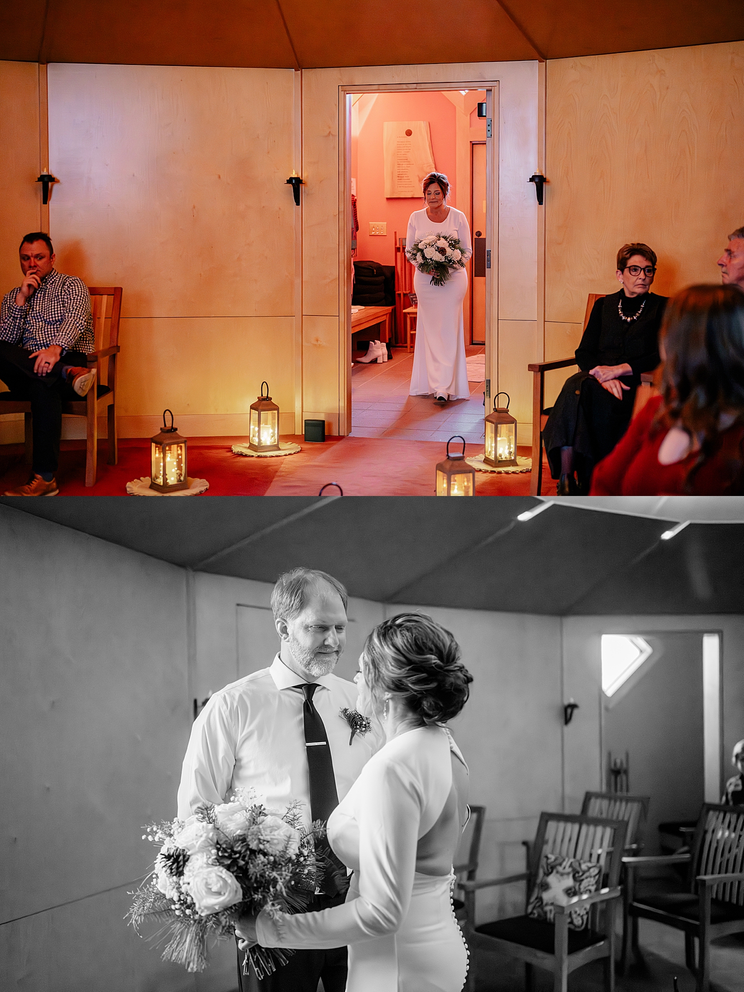 bride walks into circular ceremony space by Rule Creative Co