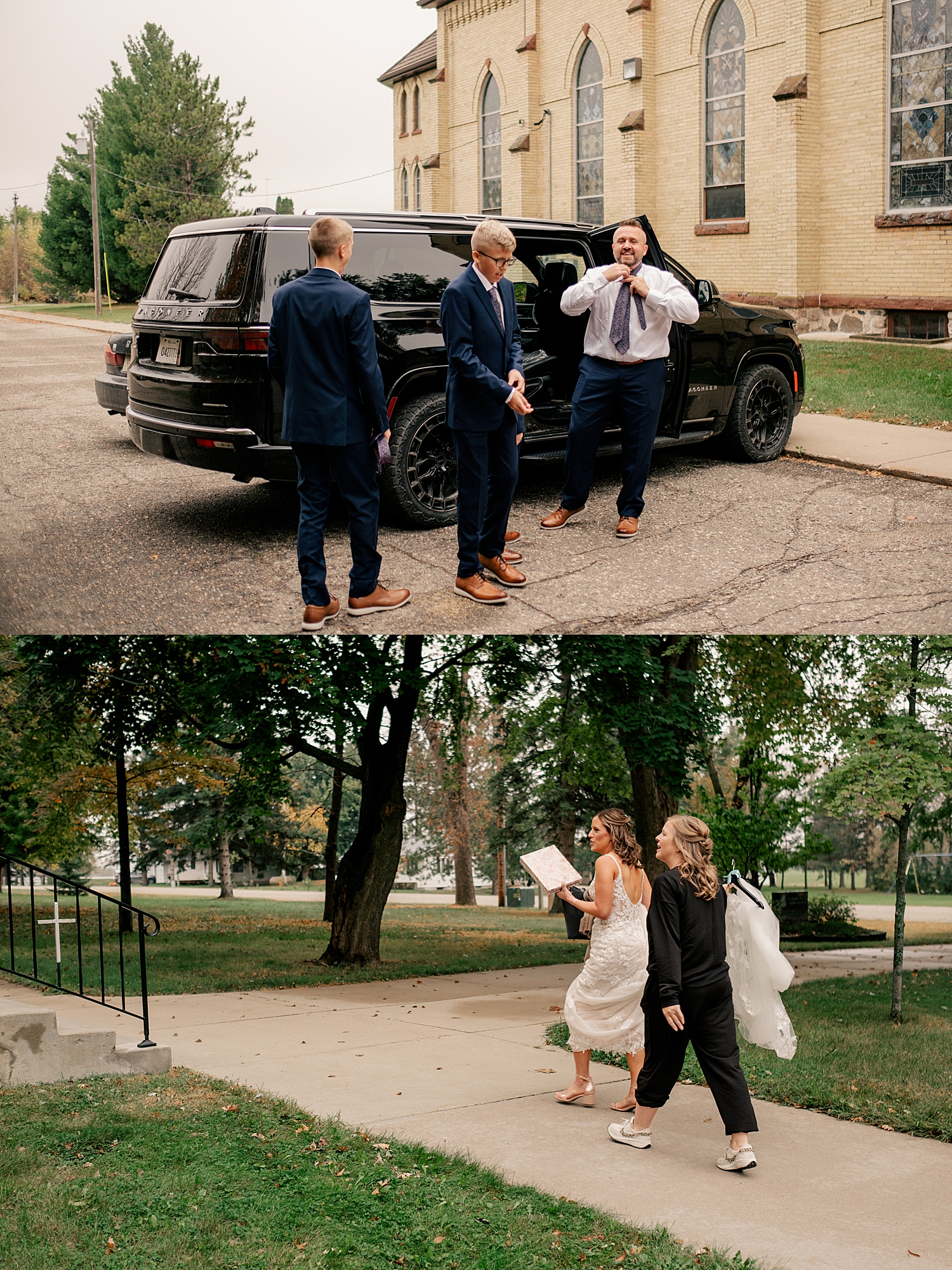 bride and groom arrive at church for their big day by Rule Creative Co