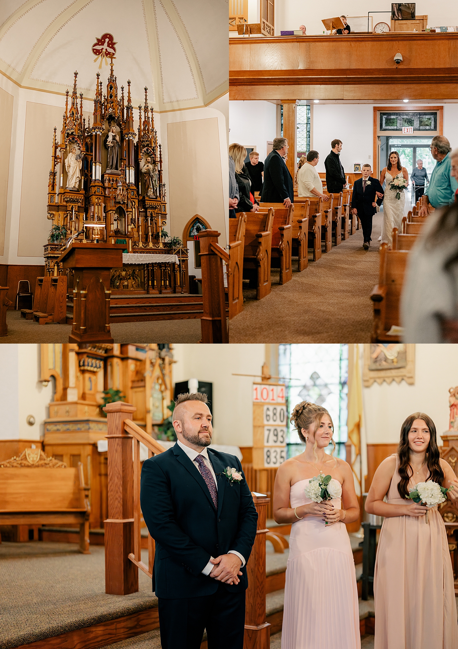 groom waits at alter while bride walks down the aisle by Minnesota wedding photographer