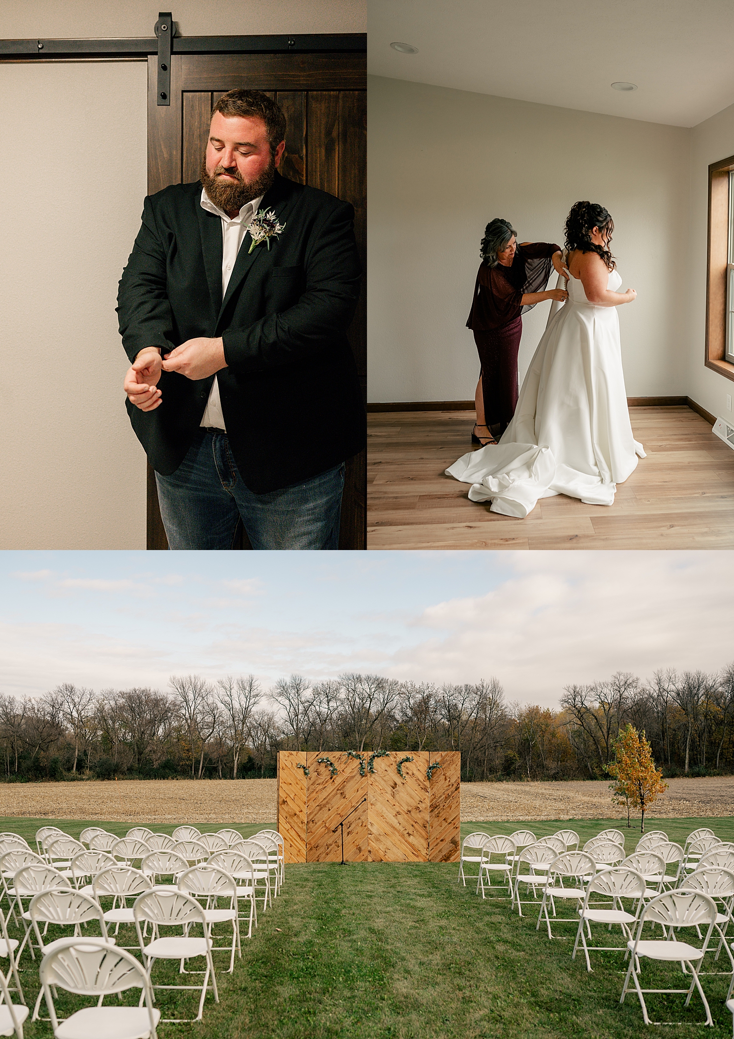 woman and man get ready for their big day by Minnesota wedding photographer