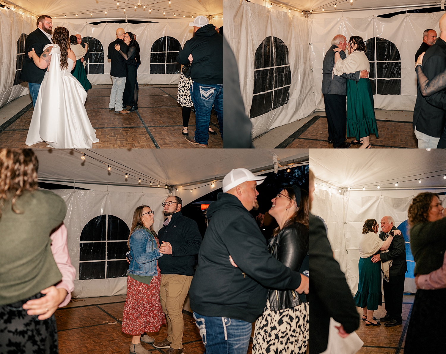 newlyweds dance under tent for their outdoor elopement at friend's home