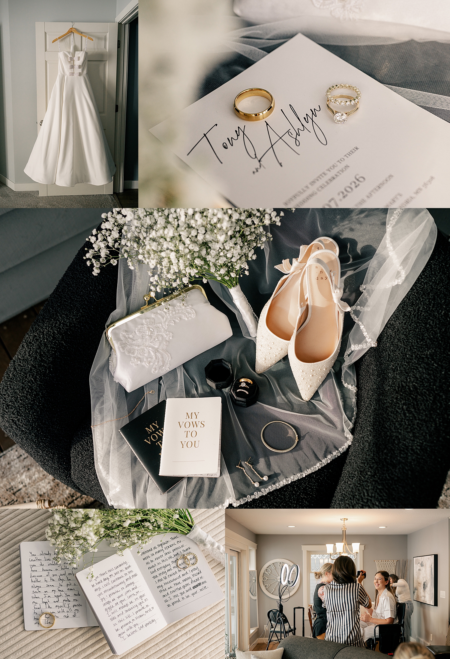 details laid out on table in getting ready suite for Wintry Minnesota Wedding