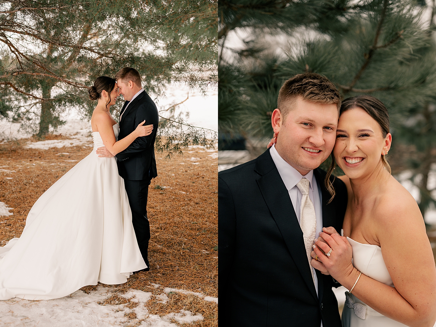 bride and groom share a snuggle after first look by MN elopement photographer