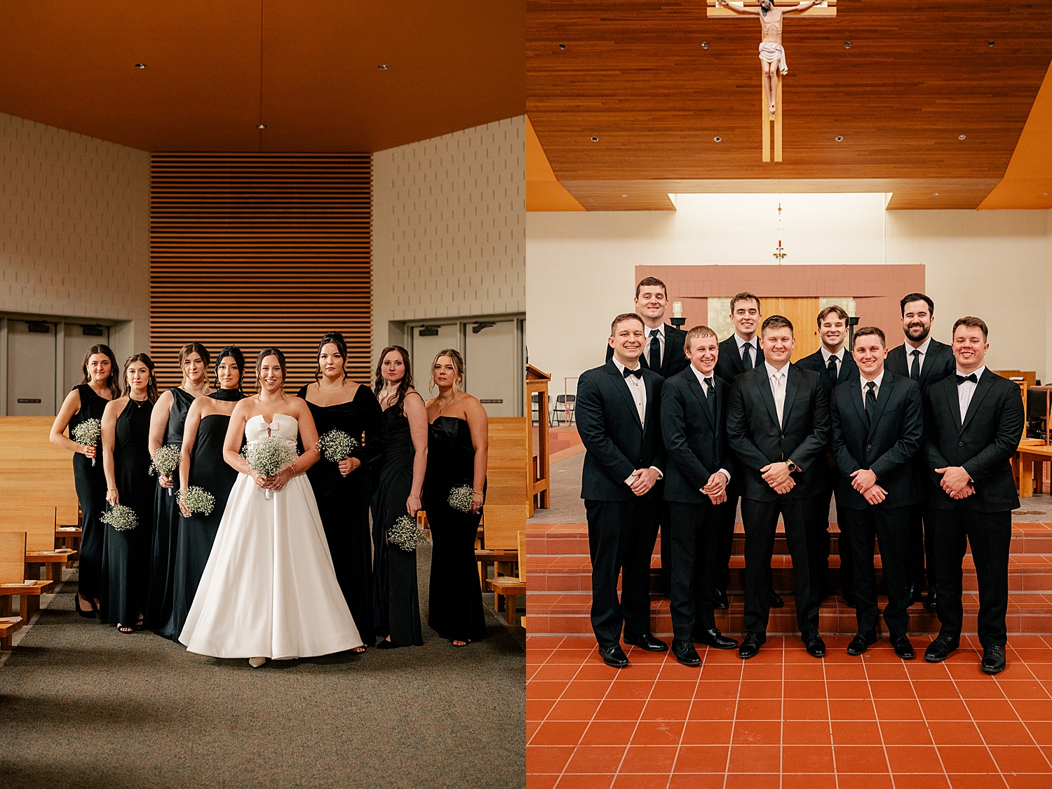 bride and groom stand with their friends in a church by Rule Creative Co