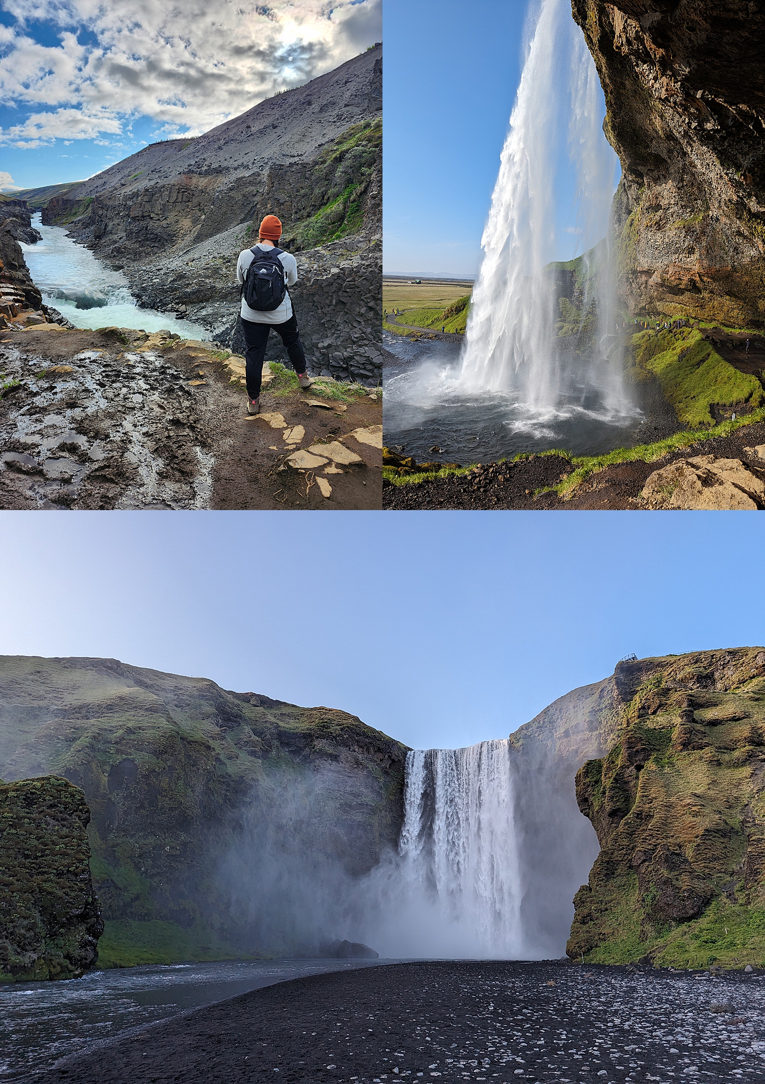 destination wedding photographer looks out at waterfall before Iceland elopement
