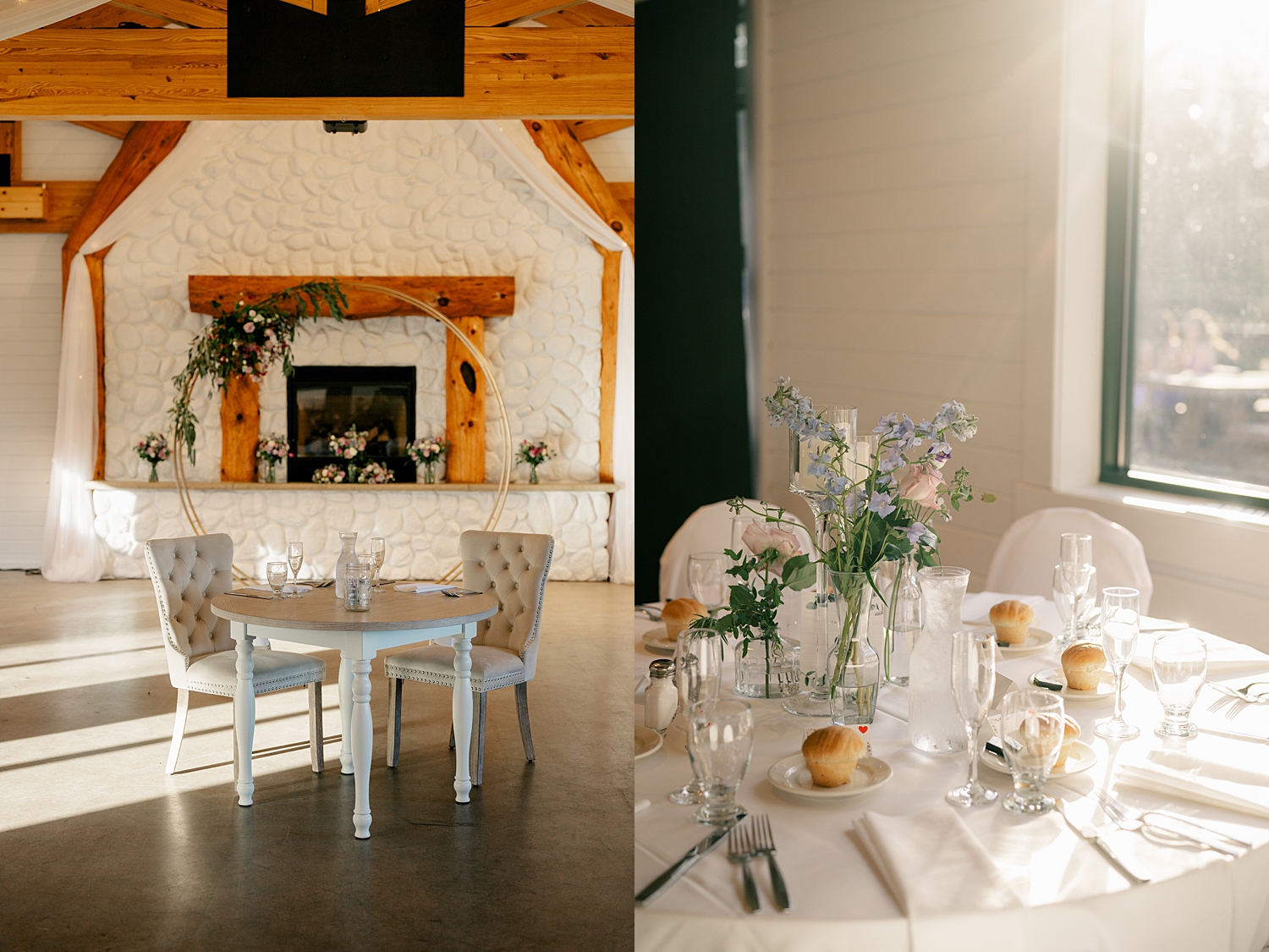 dinner table set up for reception at Minnesota Spring Wedding
