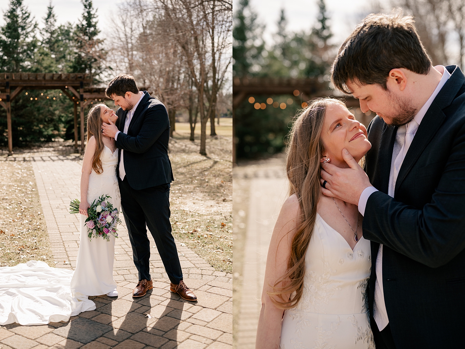 couple embraces on outdoor patio before ceremony by Rule Creative Co