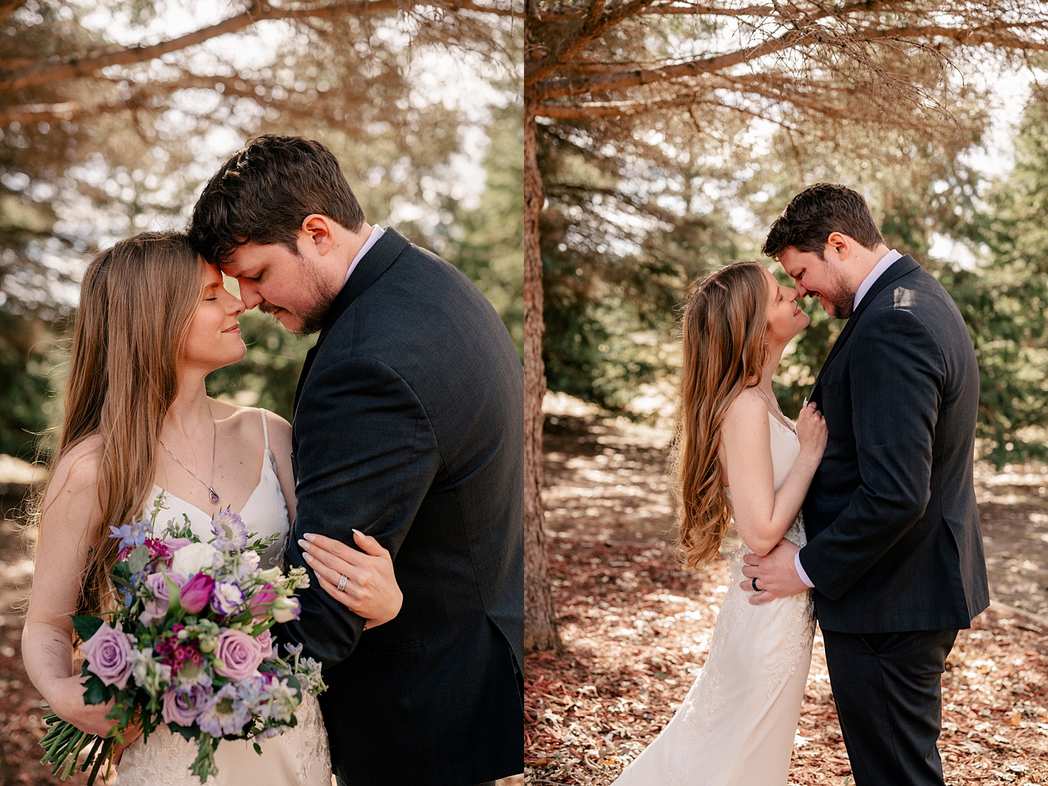 couple share a kiss during first look for Minnesota Spring Wedding