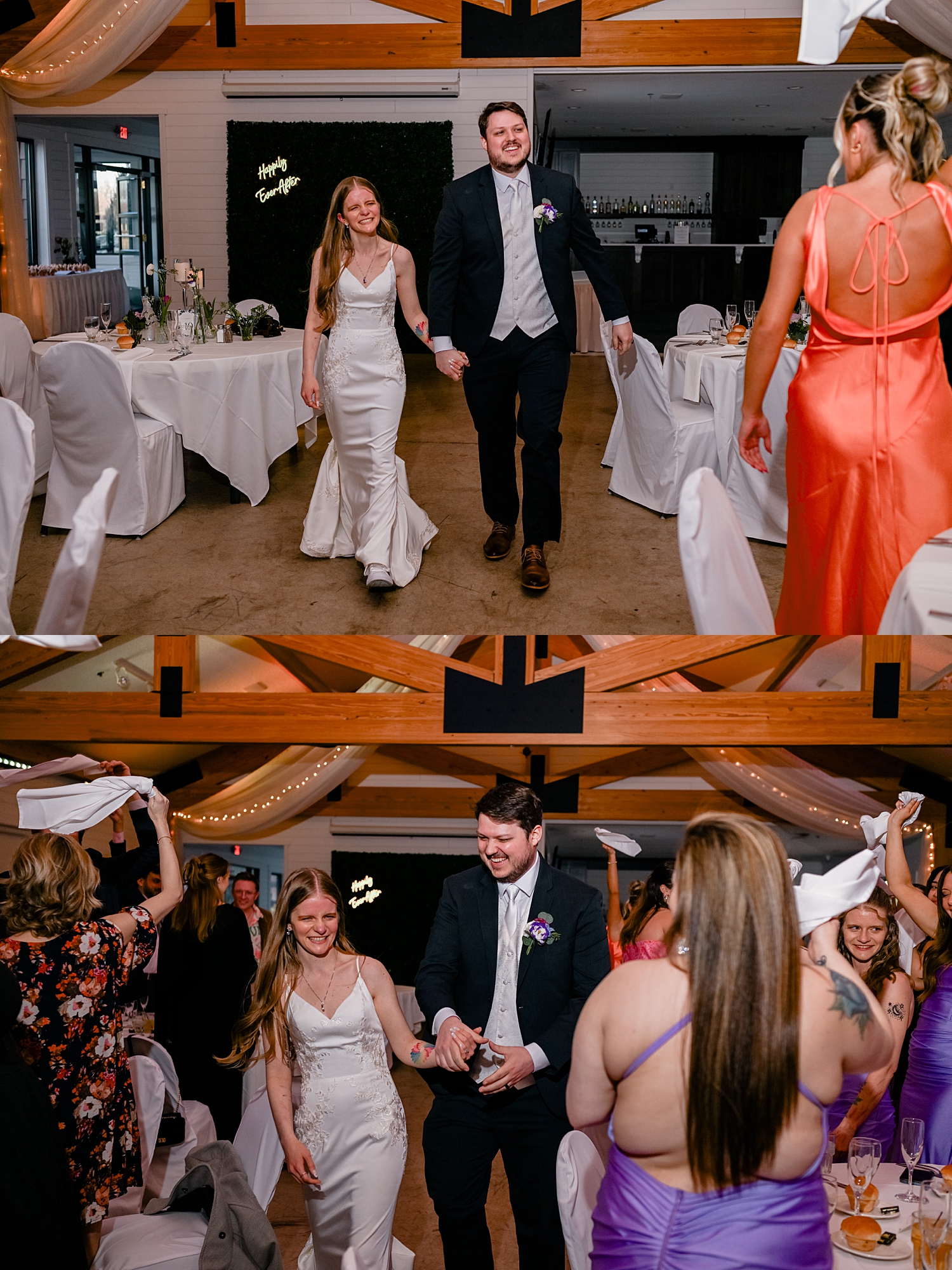 husband and wife walk into reception by MN Elopement Photographer