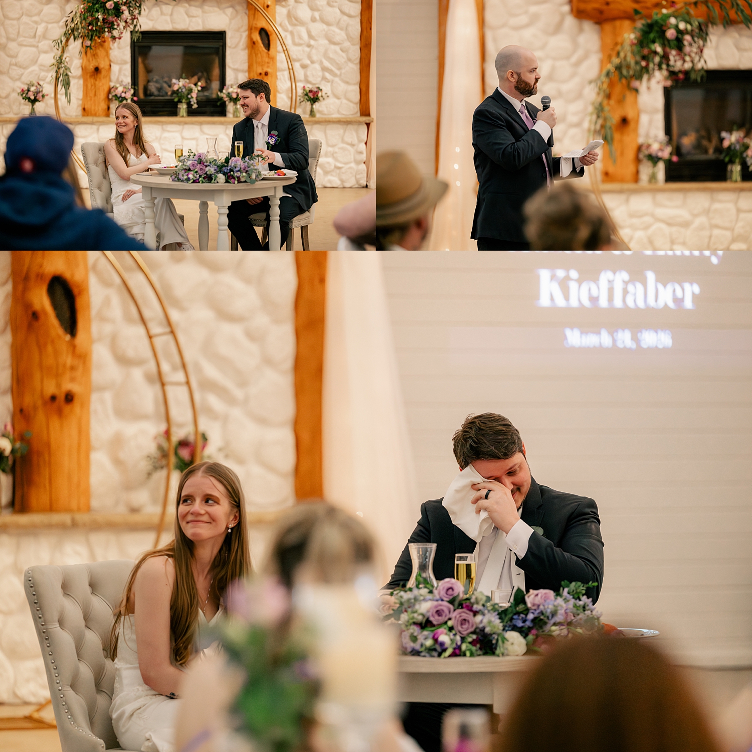 groom wipes away a tear during reception toasts by Rule Creative Co