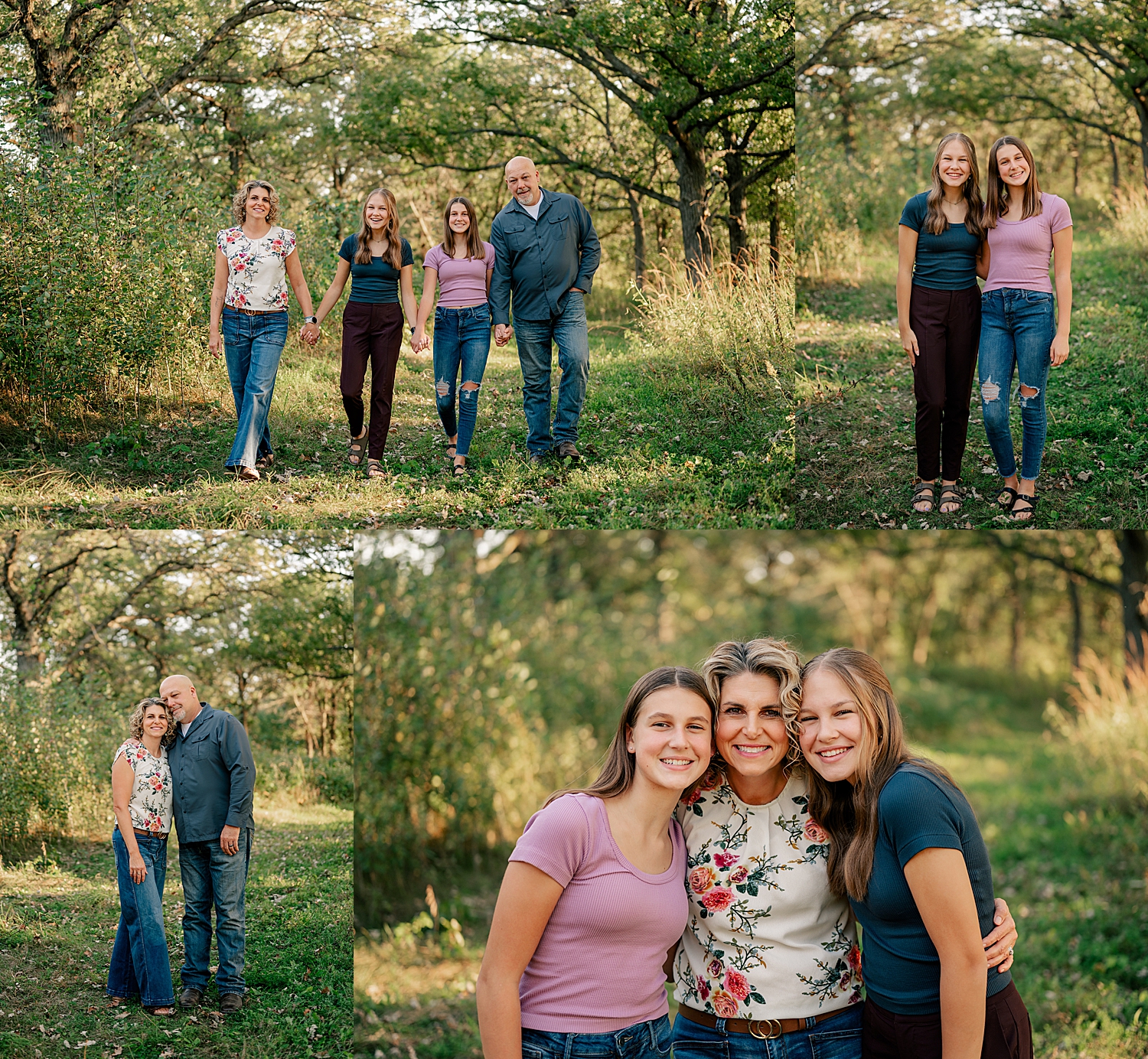 mom and dad with teenage daughters outside by Minnesota photographer