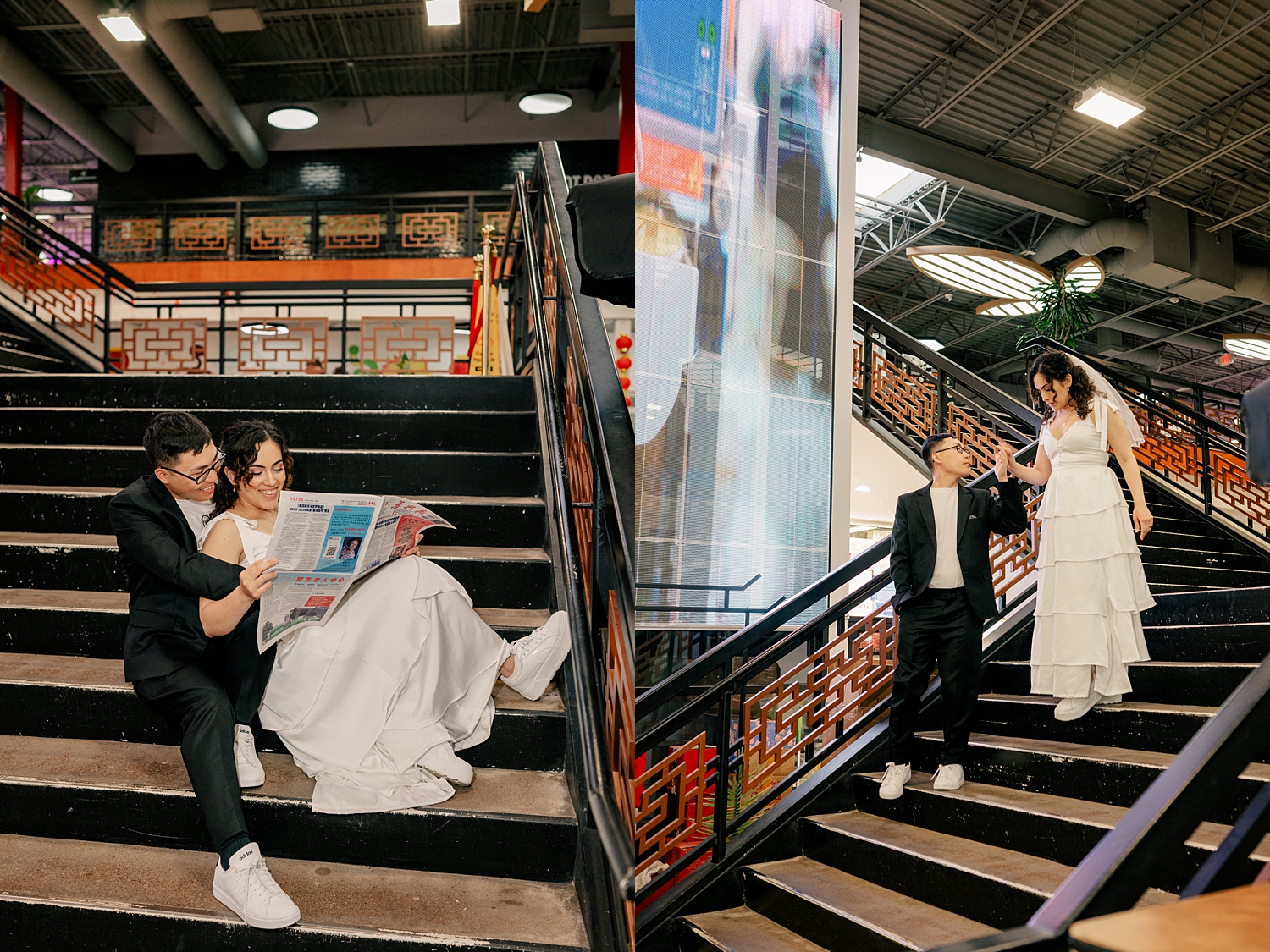couple stands in the Asia Mall on the stairs by Rule Creative Co