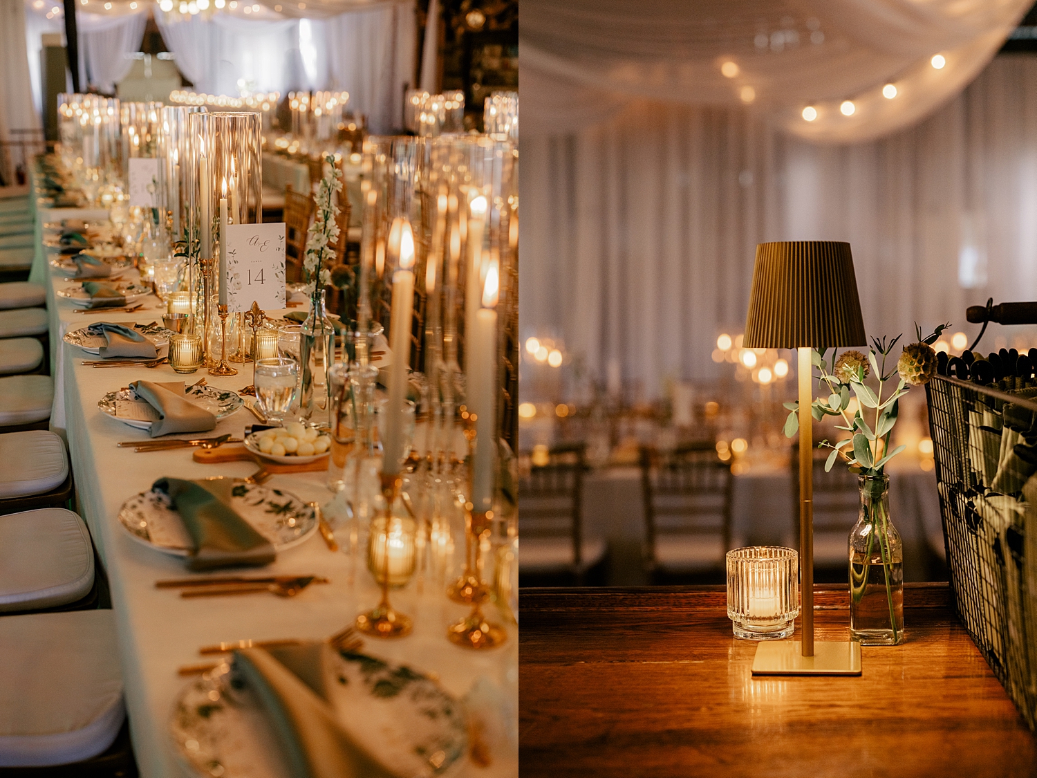 long tables lit with candles by Minnesota wedding photographer