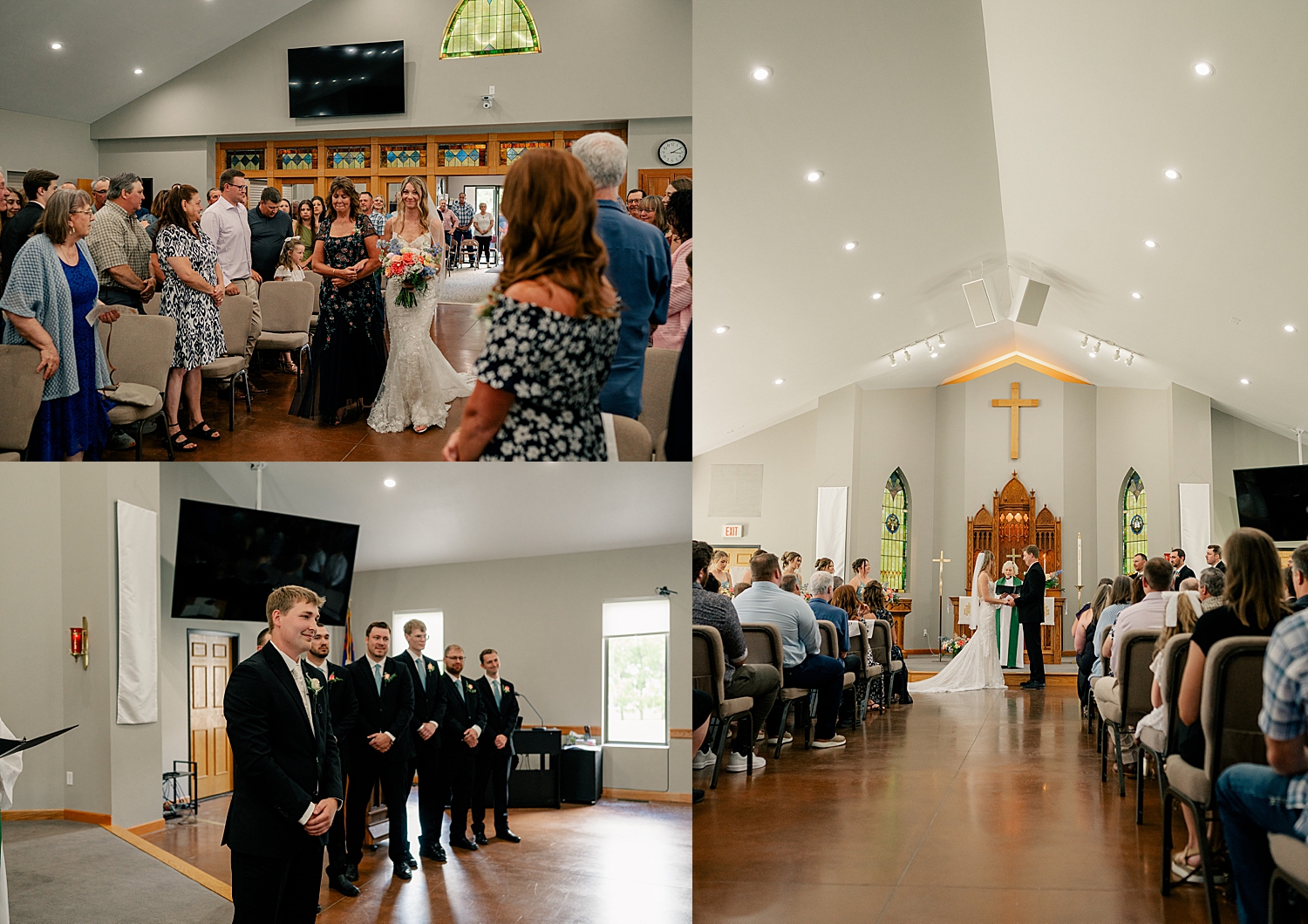 newlyweds stand at the alter for indoor ceremony at Shady's Sunset Bay 