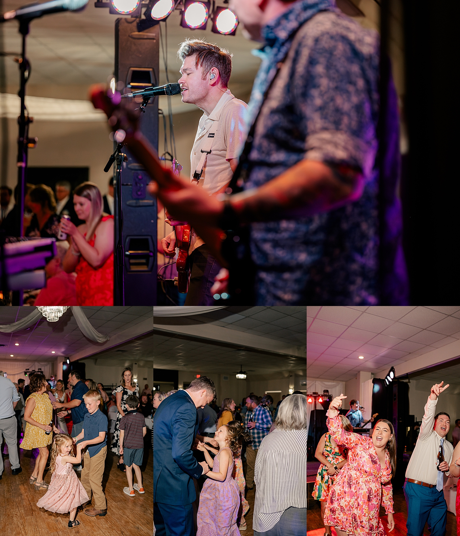 live band plays at reception by Minnesota wedding photographer 