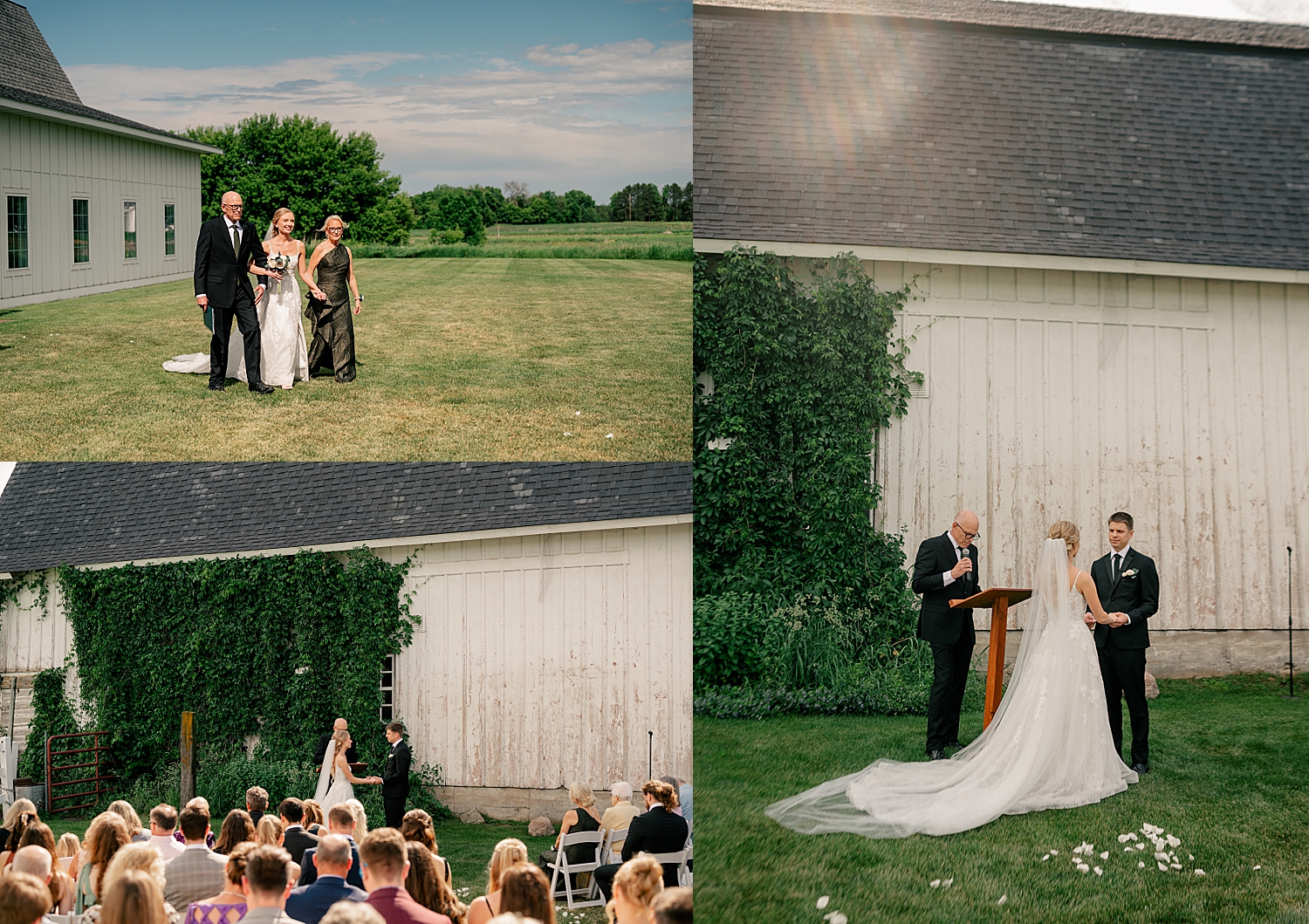 couple gets married on the side of barn at Abella Weddings and Events