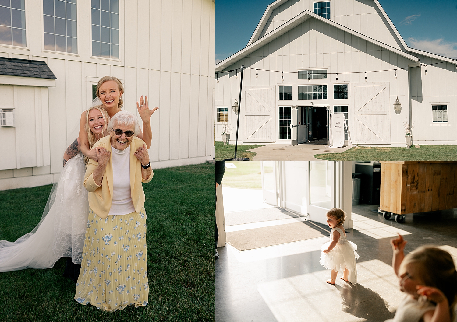 grandma poses with bride outside barn by Rule Creative Co