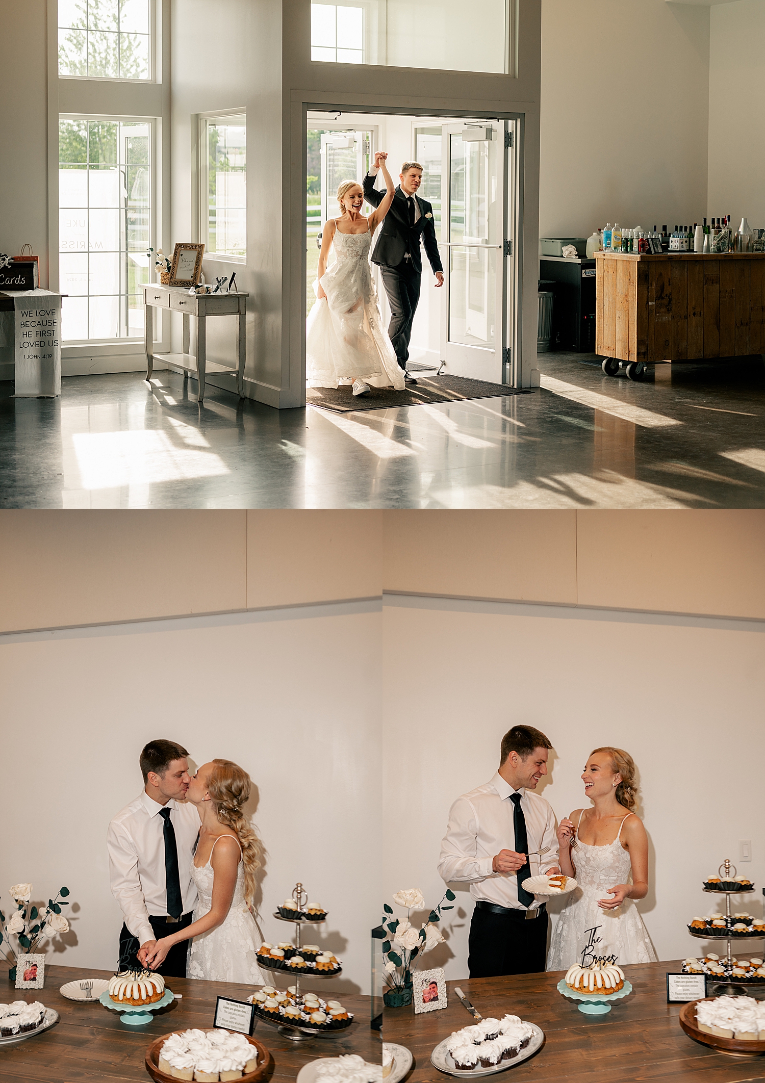 newlyweds walk into recpetion space by Rule Creative Co