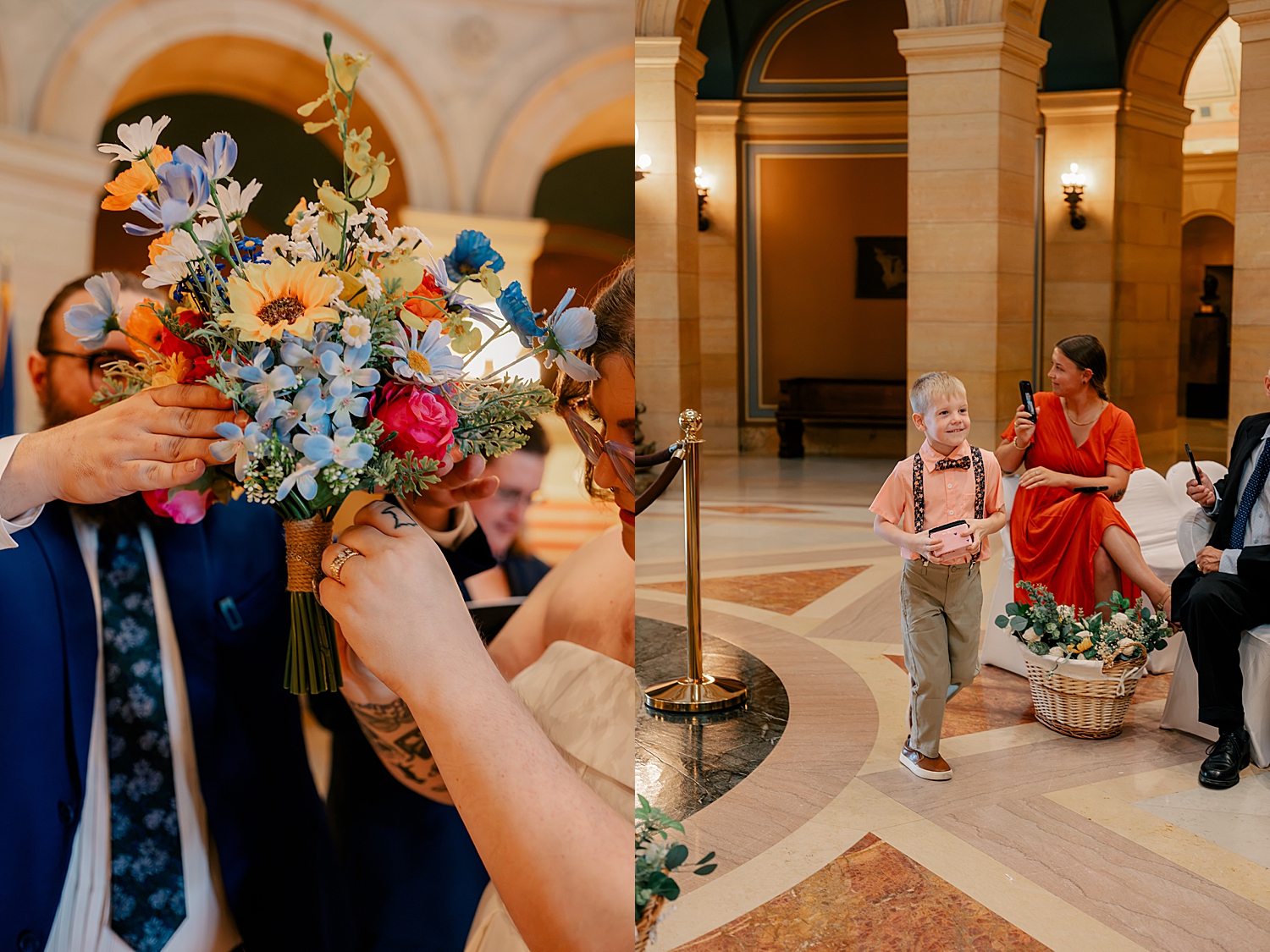 little boy walks into courthouse ceremony for State Capitol Building Elopement