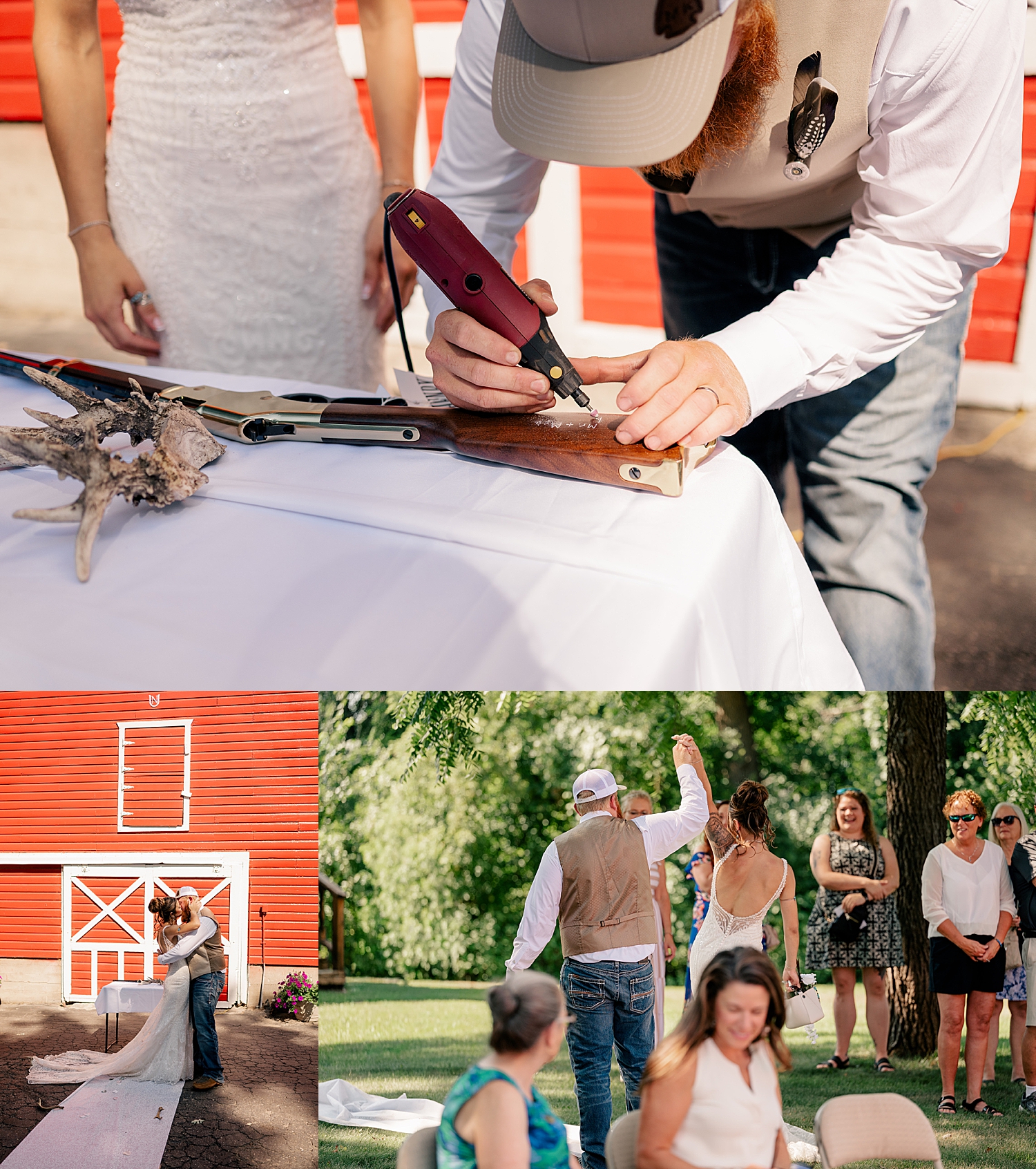 man engraves rifle at ceremony by Minnesota wedding photographer